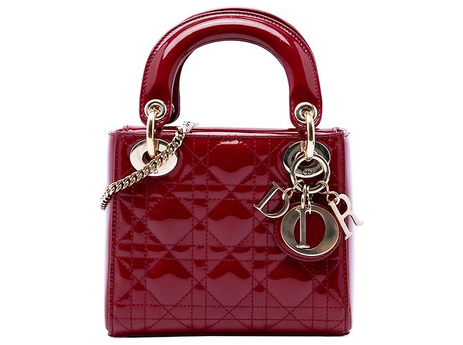 Dior Red Mini Patent Cannage Lady Dior Rouge Bordeaux