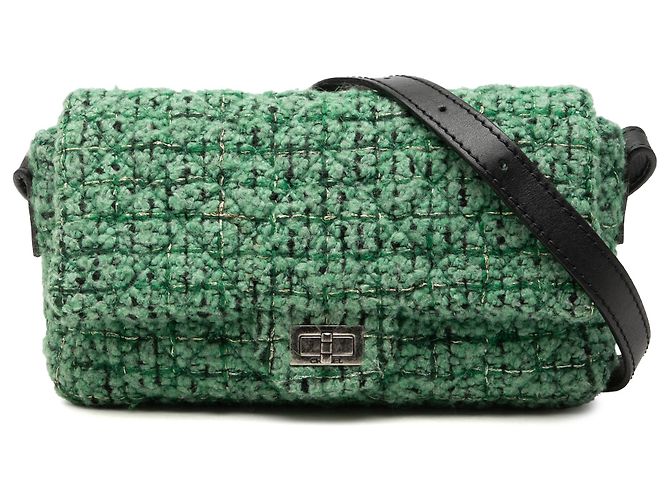 Chanel Green Small Quilted Tweed Reissue 2.55 Easy Messenger Flap Verde