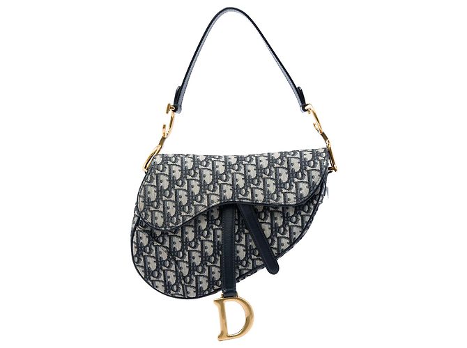 Borsa Saddle Dior in tela Oblique blu