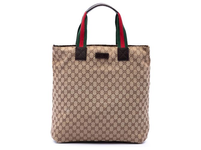 Tote Verticale Gucci in Canvas GG Beige con Web