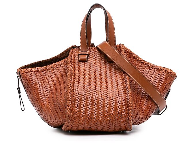 Bolsa Satchel Hammock LOEWE em pele de vitelo trançada castanha Medium Marrom