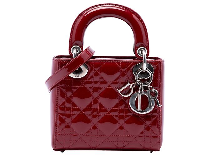 Dior Red Mini Patent Cannage Lady Dior Rouge Bordeaux