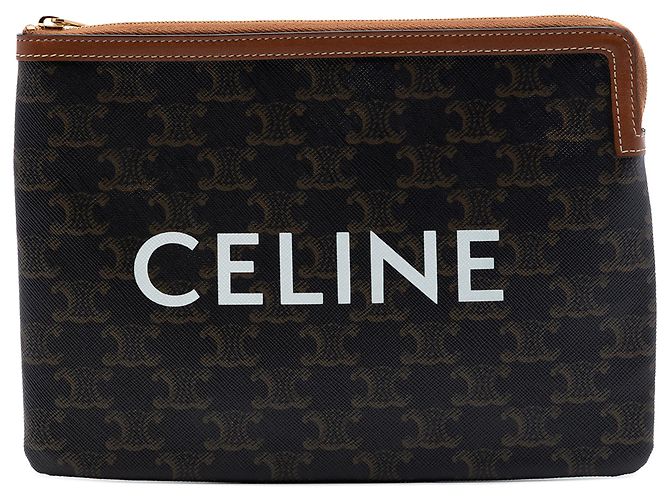 Céline Pochette Celine Small Triomphe en toile enduite marron