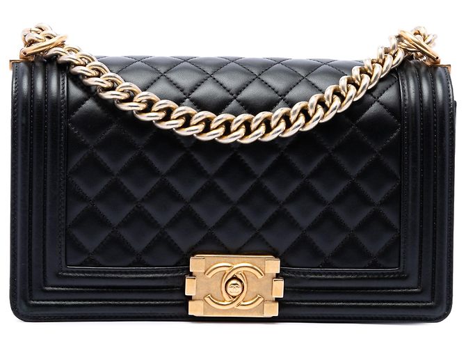Chanel Black Old Medium Quilted Lambskin Boy Flap Nero