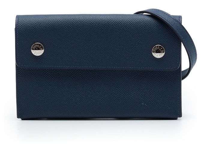 Hermès Blue Epsom Hermesnap Wallet On Strap Azul Azul marinho
