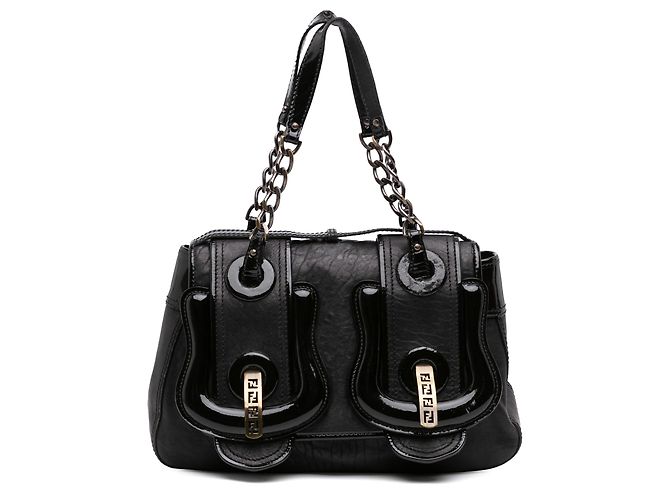 Sac à main Fendi B Bag en cuir noir taille Medium avec poignée supérieure