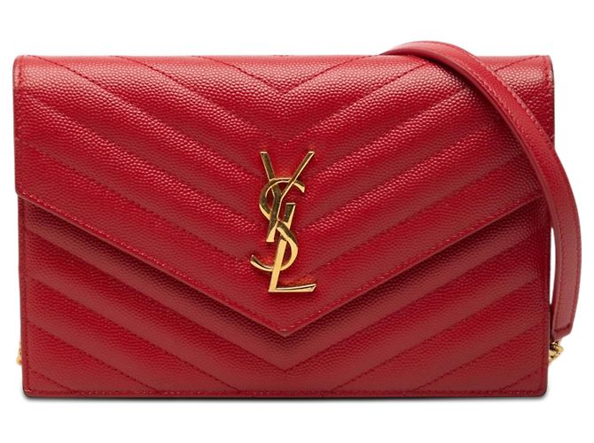 Portafoglio a catena a busta Saint Laurent Red Grain De Poudre Cassandre Rosso
