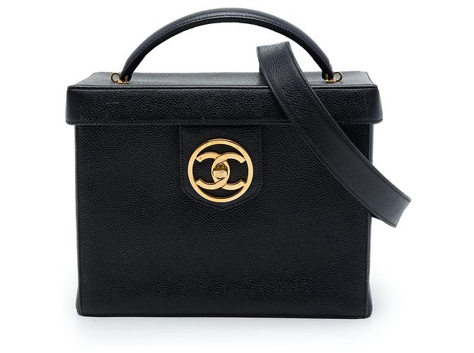 Chanel Black CC Caviar Vanity Box Case Schwarz