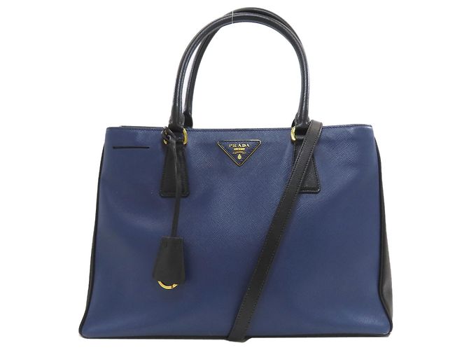 Borsa Tote 2-Way Prada Saffiano Triangle Nero Blu