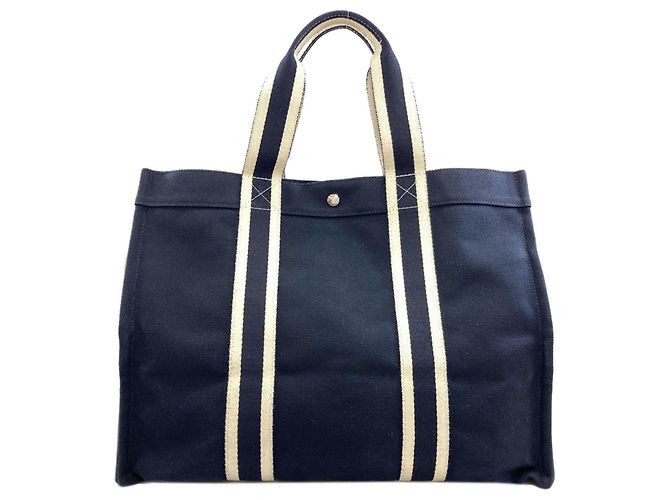 Borsa tote Hermès Bora blu navy in tela