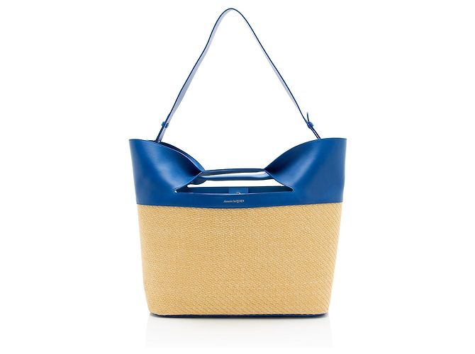 Alexander McQueen Leather Raffia The Bow Tote Brown Beige