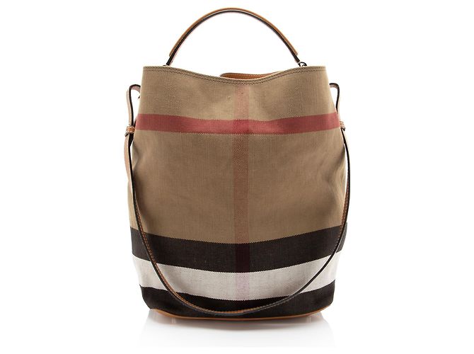 Borsa a secchiello Burberry Canvas Check Susanna Marrone Beige