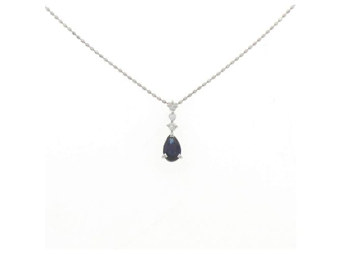 Autre Marque Collana in Pt900 Pt850 Zaffiro e Diamante Argento