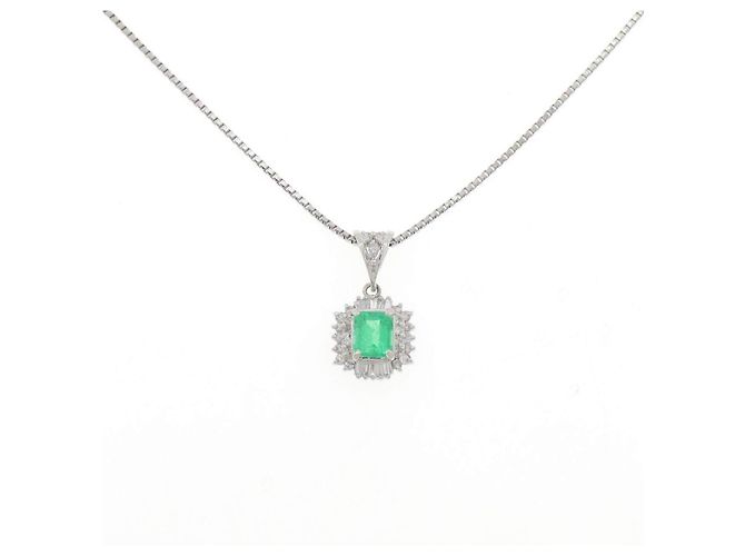 Autre Marque Colar de Pt900/Pt850 com esmeralda e diamante Verde