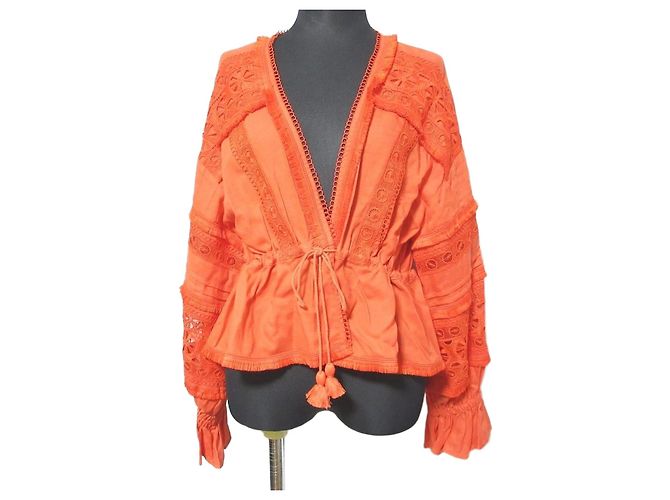 Autre Marque Blusa com Aplique de Renda GRACE CONTINENTAL Laranja