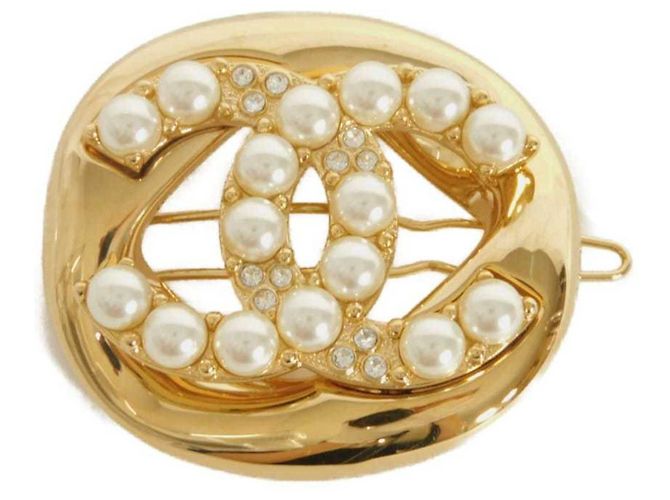 Barrette Chanel em ouro e pérolas marfim Dourado Cru