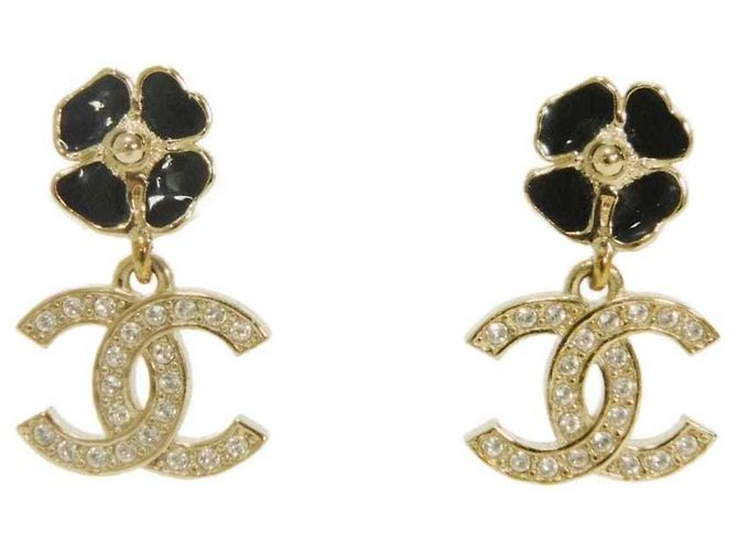 Chanel Camellia Crystal Drop Ohrringe Schwarz Golden