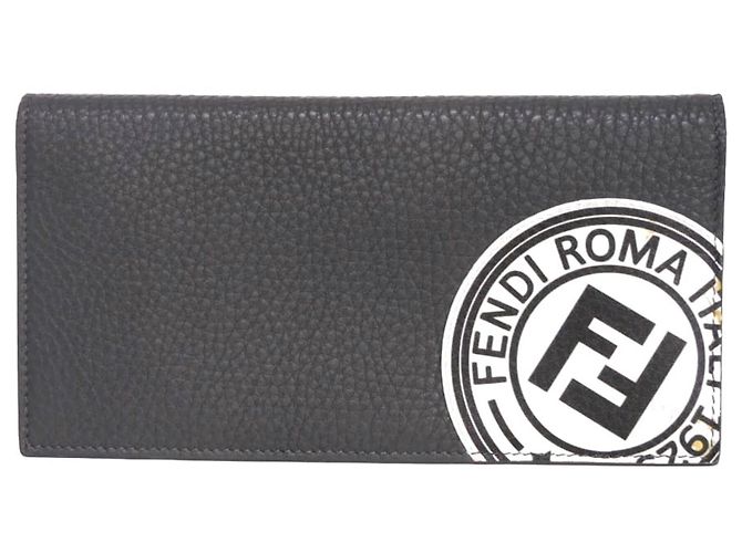 Fendi Gray Embossed Leather Long Wallet Brown