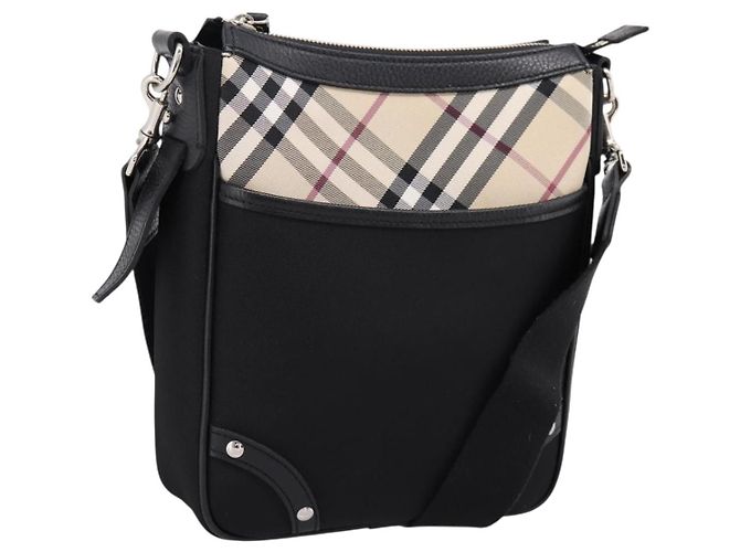 Bolso de hombro BURBERRY Nova Check Canvas Black Beige Auth am12376V Negro