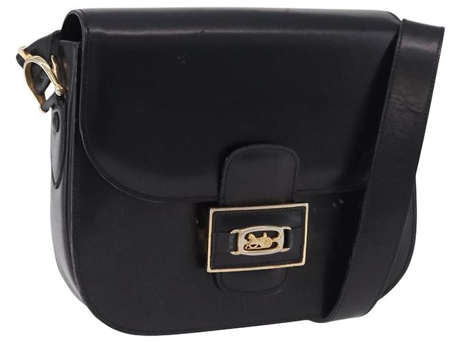 Céline Borsa a tracolla CELINE Horse Carriage in pelle nera e oro Auth 198510 Nero