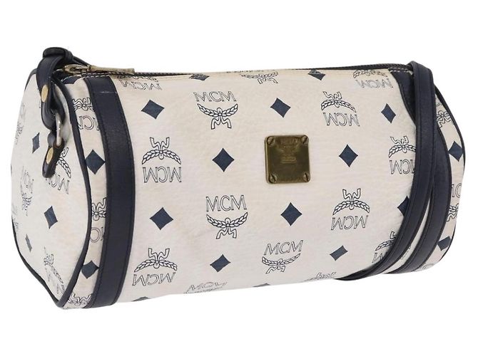 Bolsa de Ombro MCM Vicetos Logogram PVC White Gold Auth 198277 Branco Dourado