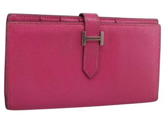 Hermès HERMES Beansufla Geldbörse Leder Rosa Silber Auth 198769A Pink