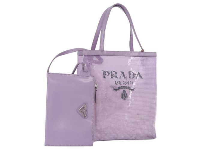 PRADA Handtasche Mesh Sequins Purple Silver Auth mr2840 Silber Lila
