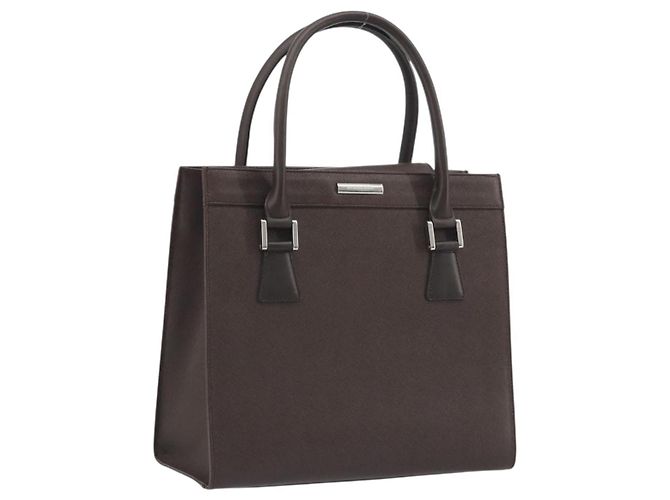 BURBERRY Handtasche Leder Braun Silber Auth BA14870A