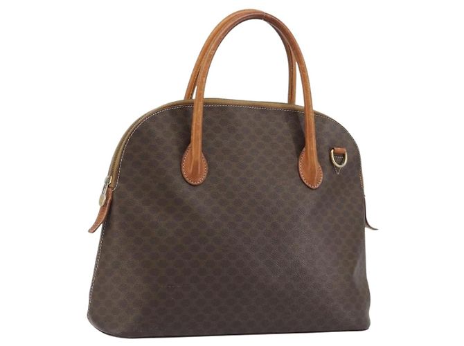 Céline Bolsa de mão CELINE Macadam Canvas PVC Leather Brown Gold Auth mr2823 Marrom Dourado
