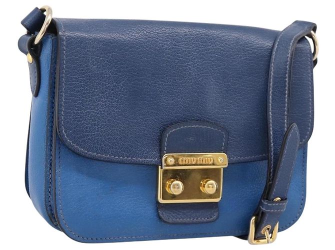 Borsa a tracolla Miu Miu in pelle blu navy tono oro Auth 198643A