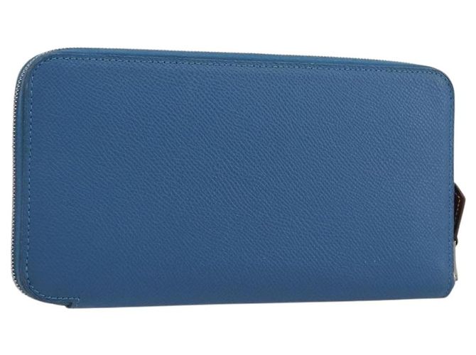 Hermès HERMES Azap Silk In Wallet Leather Blue Silver Auth 196072M Argenté Bleu