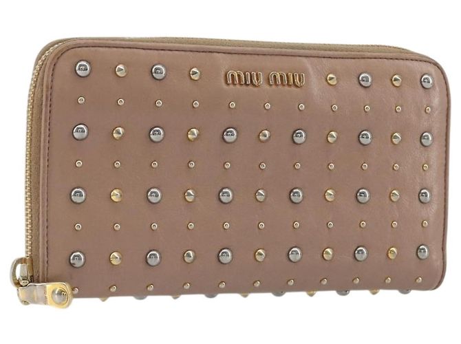 Miu Miu Long Wallet Leather Pink Gold Silver Auth 198810A Silvery Golden