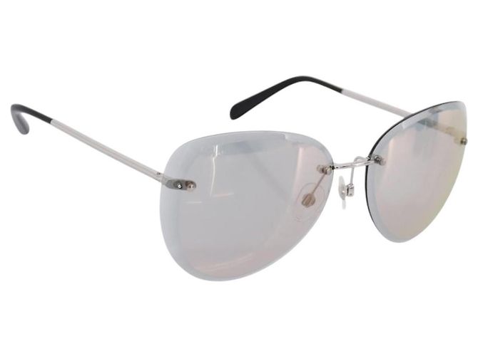 Óculos de sol sem aro CHANEL Metal Gray Silver CC Auth am12308M