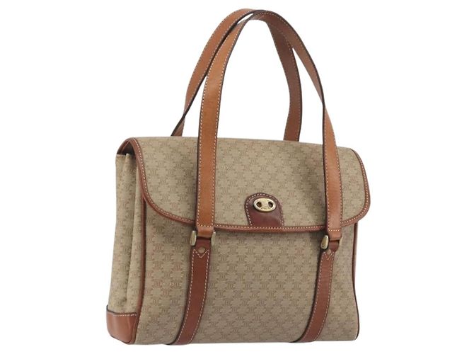 Céline CELINE Macadam Canvas Handtasche PVC Beige Gold Auth 197166 Golden