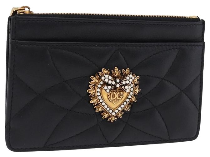 Dolce & Gabbana Tarjetero DOLCE&GABBANA Devotion Medium de piel negro y dorado Auth BA14822V