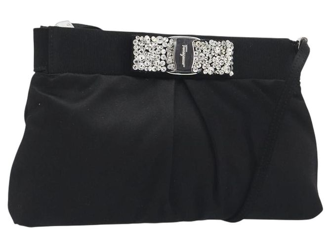 Borsa a tracolla Salvatore Ferragamo Vala Raso Nero Argento Auth 196662A