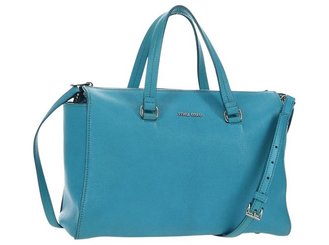 Miu Miu Tote Bag Leder 2way Blau Silber Authentisch 195506A