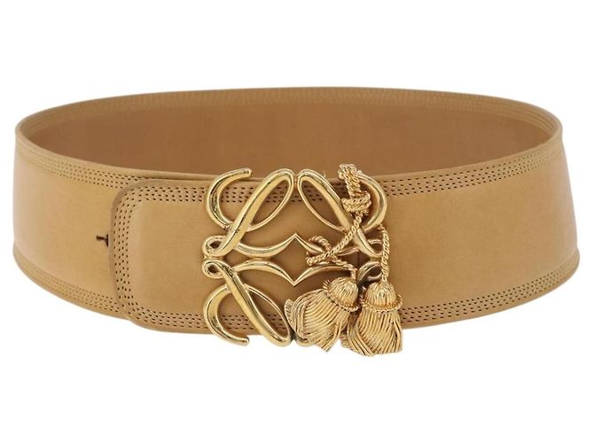 Cinto LOEWE em couro 32.3'' Bege Dourado Auth 196560