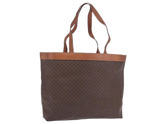 Céline Sac cabas CELINE Macadam Canvas PVC Cuir Marron Or Auth ka5802 Doré