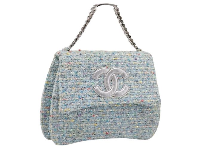 Bolsa de mão CHANEL COCO Mark Chain em tweed azul claro e prata CC Auth 197488SAM