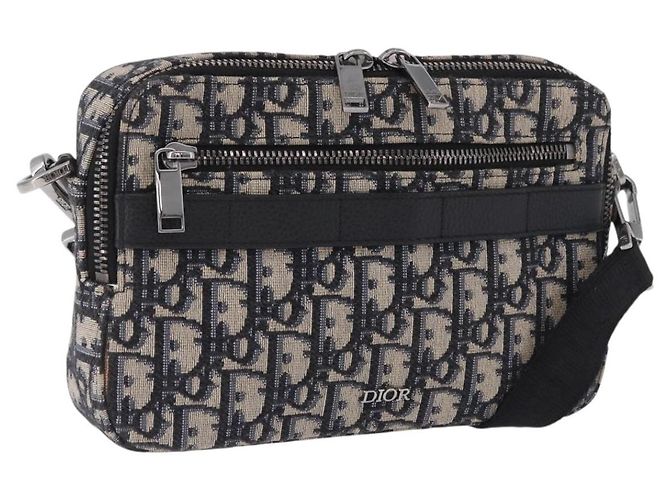 Borsa a tracolla Christian Dior Trotter Canvas Navy Silver Auth 198731V Argento Blu navy