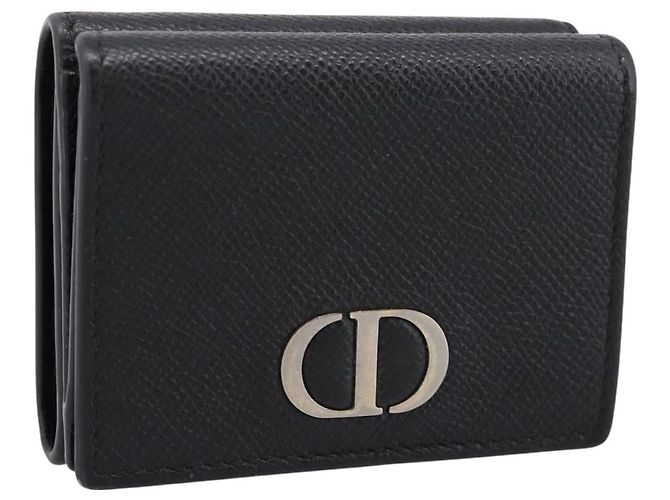 Portafoglio compatto Christian Dior in pelle nera e oro Auth 198767A Nero D'oro