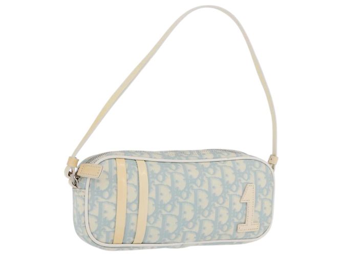 Christian Dior Trotter Canvas Handtasche PVC Hellblau Silber Auth ka5724A