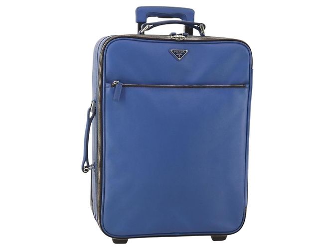 Valigia PRADA Saffiano Blue Silver Auth 195345A Argento