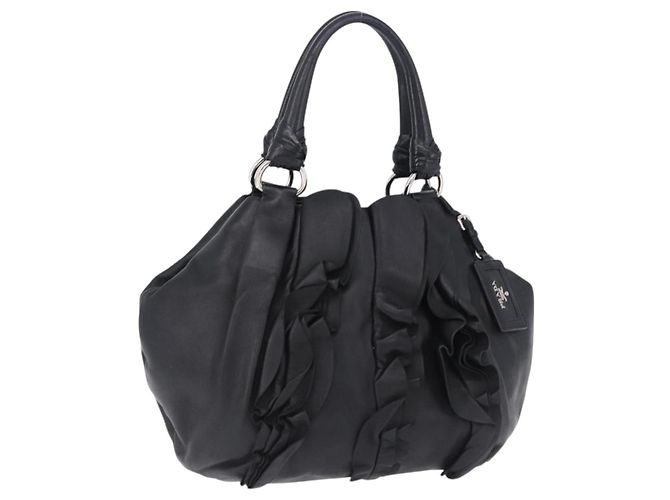 Borsa PRADA in pelle nera argento Auth 198268V Nero