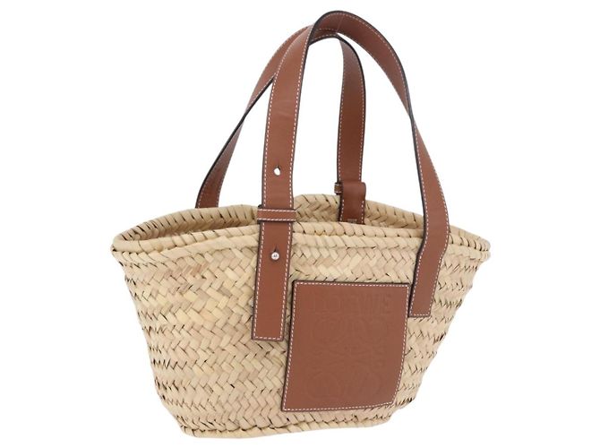 Bolsa de mão LOEWE Basket Bag em Raphia Beige Silver Auth BA15075A Prata Bege