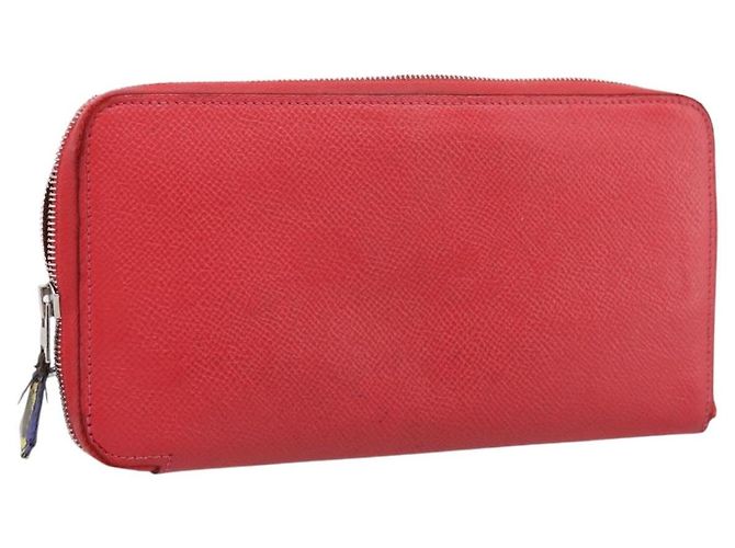 Hermès HERMES Azap Long Silk Inn Long Wallet Leather Red Silver Auth 198763