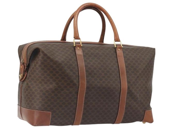 Céline Borsa Boston CELINE Macadam Canvas PVC Pelle Marrone Oro Auth 192543 D'oro