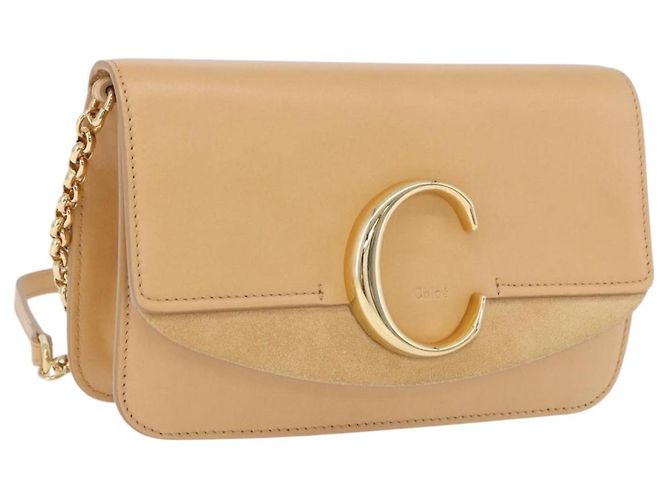 Chloé Bolsa de ombro Chloe C Chain em couro bege tom dourado Auth am12374V