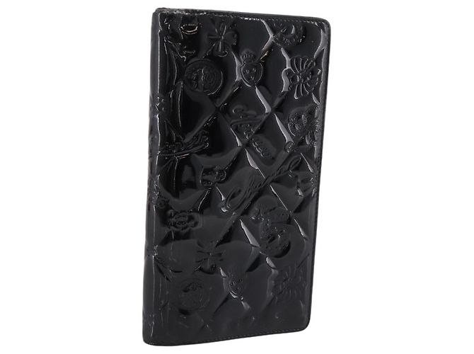 Cartera larga CHANEL Icon line de piel charol Negro CC Auth 198760